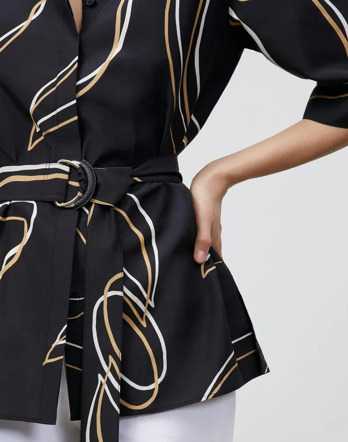 Women Lafayette 148 New York Blouses and Shirts Alyse Blouse In Garden Contour Print Black Multi