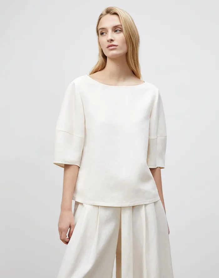 Women Lafayette 148 New York Blouses and Shirts Cait Blouse In Coastal Cloth Alabaster Women Lafayette 148 New York Blouses and Shirts Cait Blouse In Coastal Cloth Alabaster
