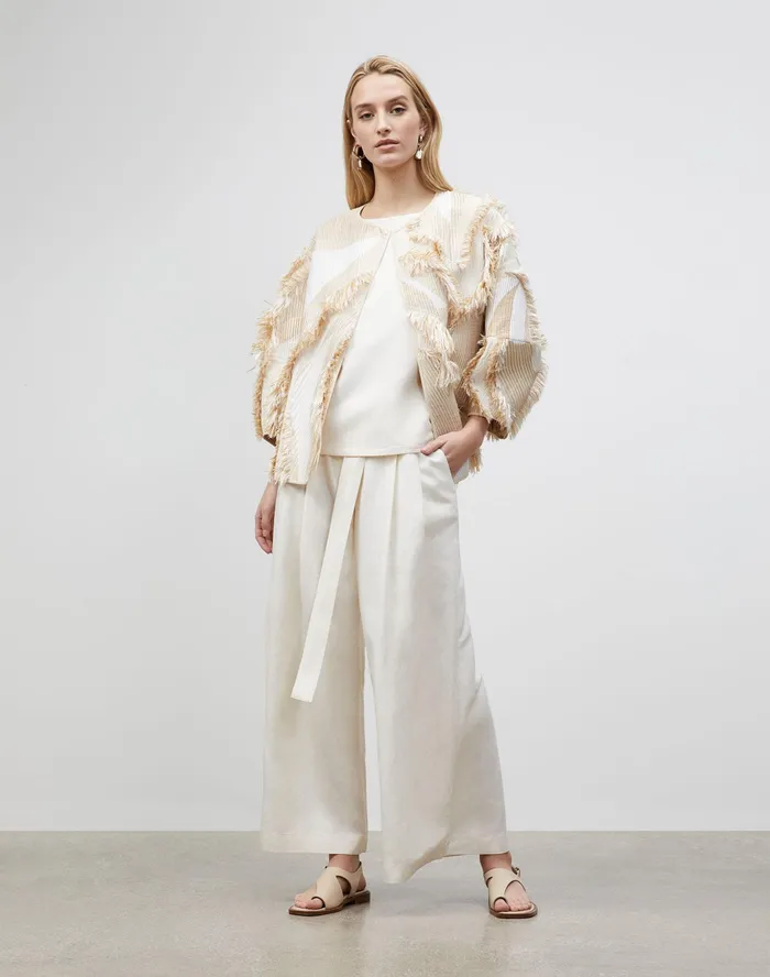 Women Lafayette 148 New York Blouses and Shirts Cait Blouse In Coastal Cloth Alabaster