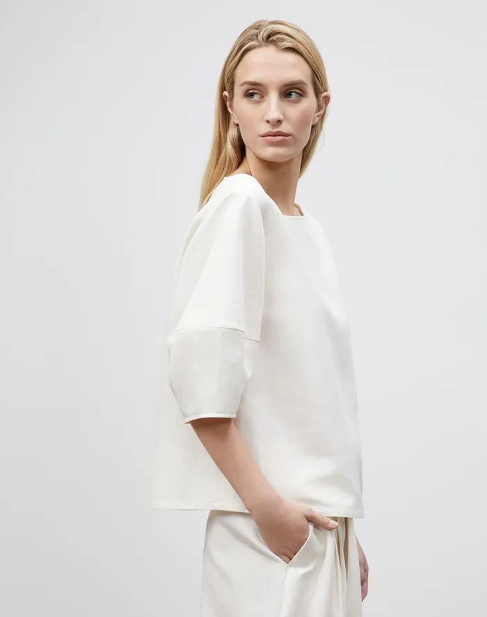 Women Lafayette 148 New York Blouses and Shirts Cait Blouse In Coastal Cloth Alabaster