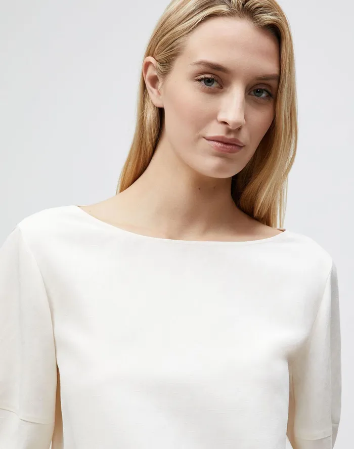 Women Lafayette 148 New York Blouses and Shirts Cait Blouse In Coastal Cloth Alabaster