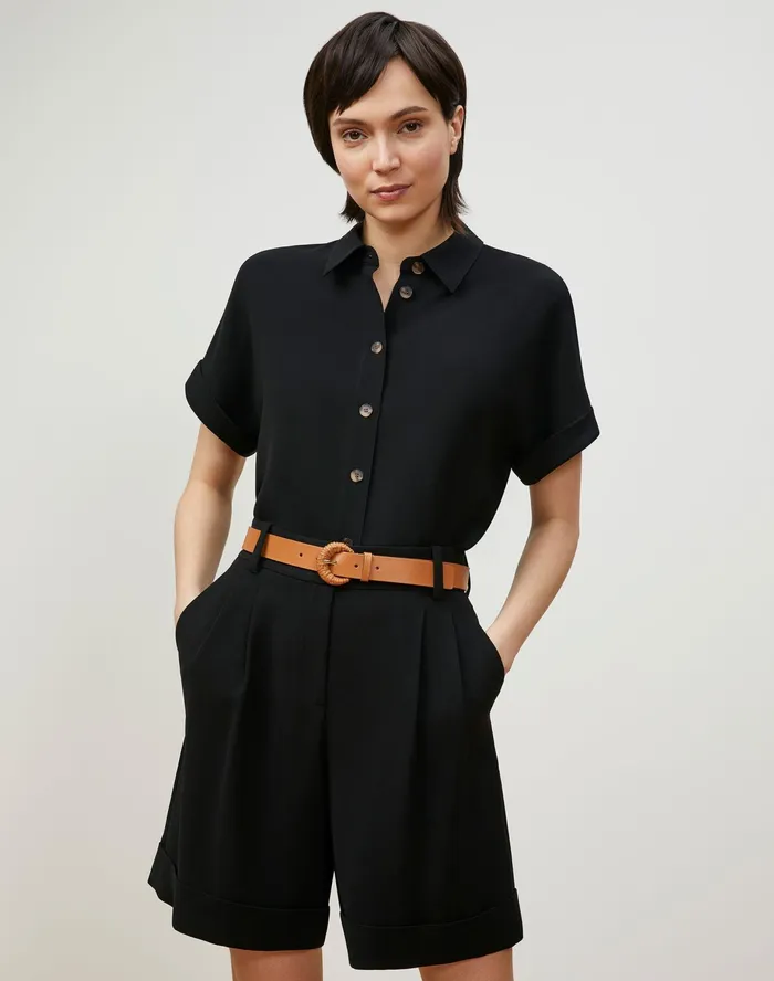 Women Lafayette 148 New York Blouses and Shirts Darby Blouse In Finesse Crepe Black Women Lafayette 148 New York Blouses and Shirts Darby Blouse In Finesse Crepe Black