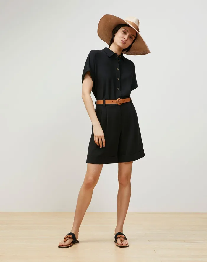 Women Lafayette 148 New York Blouses and Shirts Darby Blouse In Finesse Crepe Black