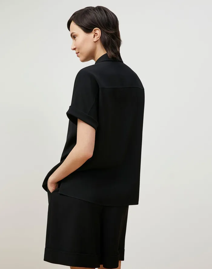 Women Lafayette 148 New York Blouses and Shirts Darby Blouse In Finesse Crepe Black