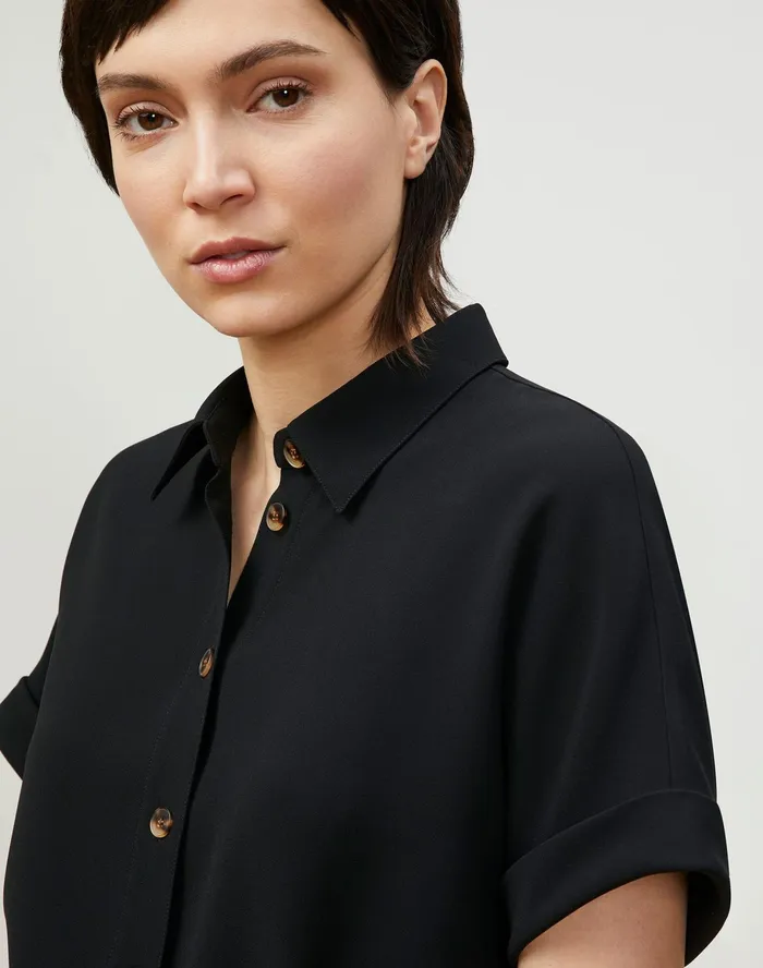 Women Lafayette 148 New York Blouses and Shirts Darby Blouse In Finesse Crepe Black