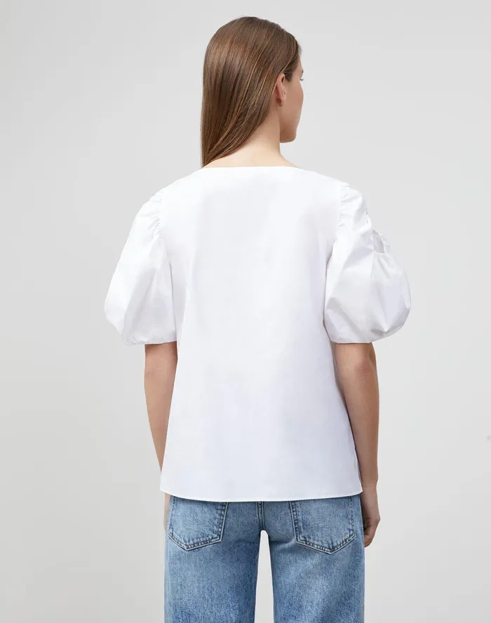 Women Lafayette 148 New York Blouses and Shirts Hattie Blouse In Italian Sculpted KindCotton White