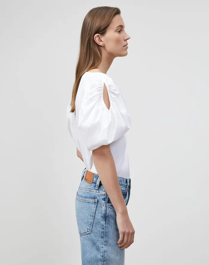 Women Lafayette 148 New York Blouses and Shirts Hattie Blouse In Italian Sculpted KindCotton White
