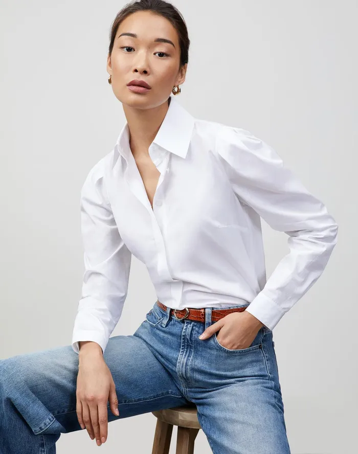 Women Lafayette 148 New York Blouses and Shirts Italian Sculpted Cotton Illiana Shirt White Women Lafayette 148 New York Blouses and Shirts Italian Sculpted Cotton Illiana Shirt White