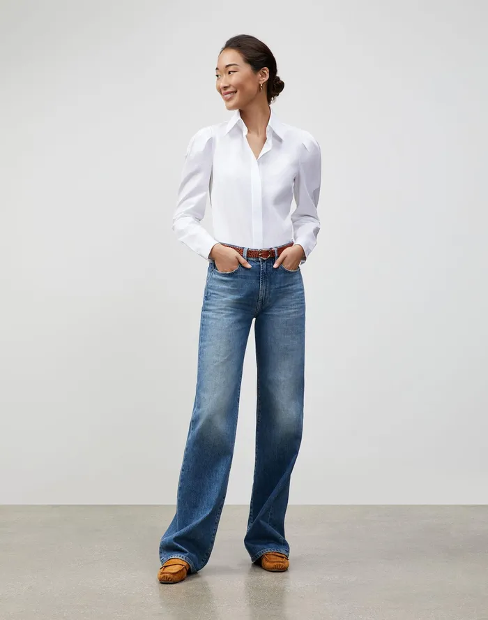 Women Lafayette 148 New York Blouses and Shirts Italian Sculpted Cotton Illiana Shirt White
