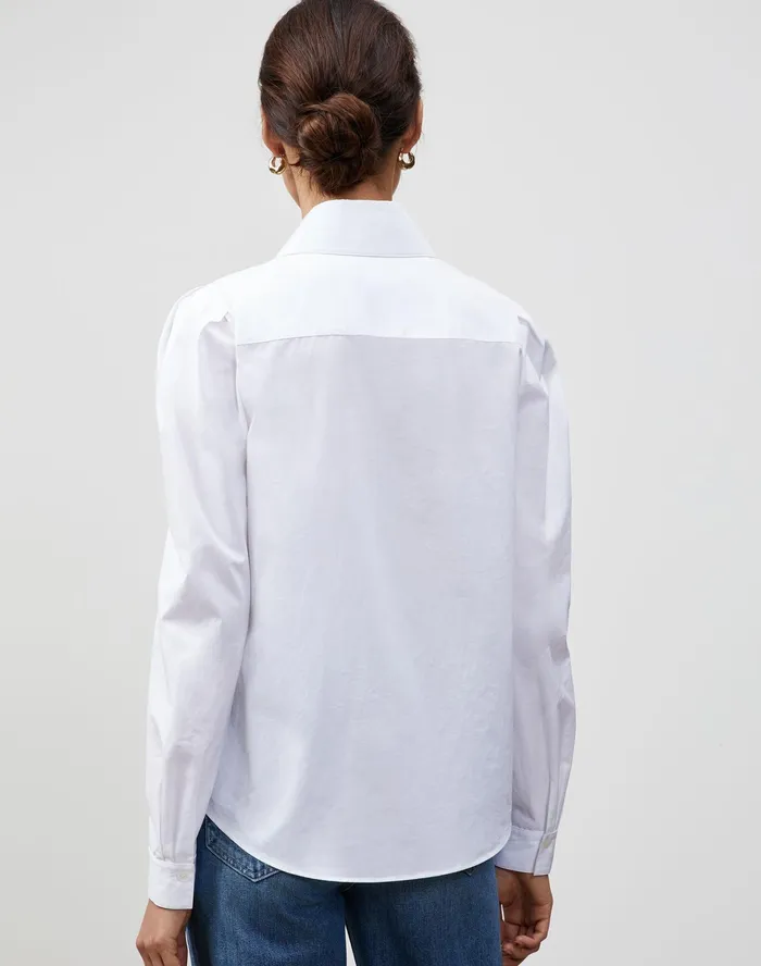 Women Lafayette 148 New York Blouses and Shirts Italian Sculpted Cotton Illiana Shirt White