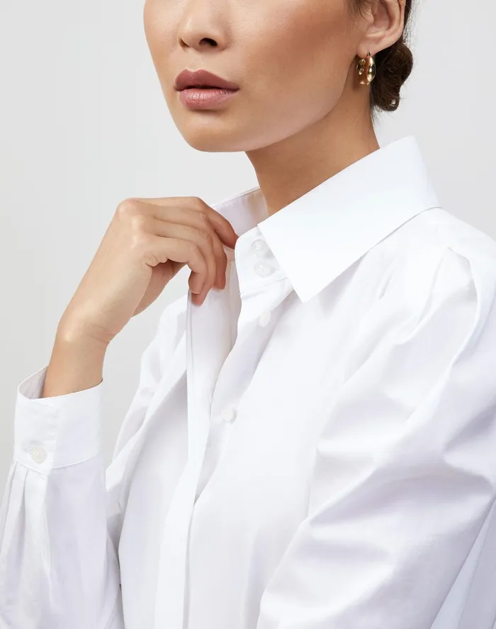 Women Lafayette 148 New York Blouses and Shirts Italian Sculpted Cotton Illiana Shirt White