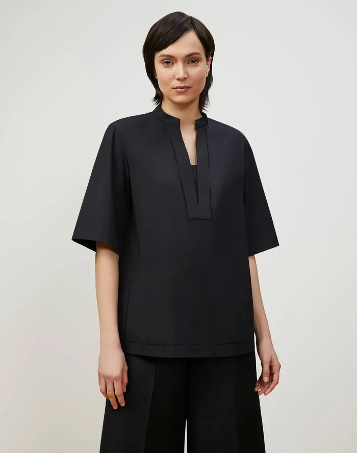 Women Lafayette 148 New York Blouses and Shirts Petite Etta Shirt In Italian Sculpted Kindcotton Black Women Lafayette 148 New York Blouses and Shirts Petite Etta Shirt In Italian Sculpted Kindcotton Black