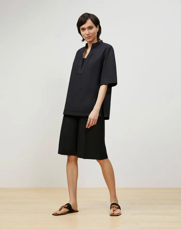 Women Lafayette 148 New York Blouses and Shirts Petite Etta Shirt In Italian Sculpted Kindcotton Black