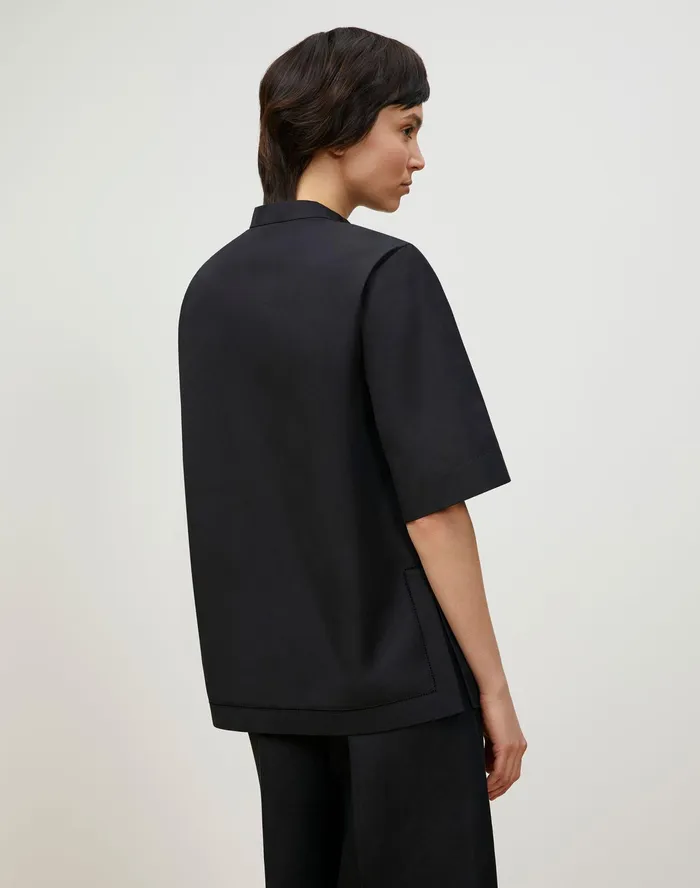 Women Lafayette 148 New York Blouses and Shirts Petite Etta Shirt In Italian Sculpted Kindcotton Black
