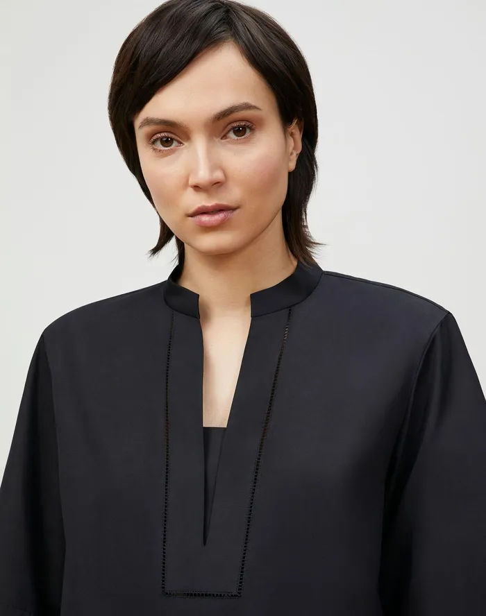Women Lafayette 148 New York Blouses and Shirts Petite Etta Shirt In Italian Sculpted Kindcotton Black