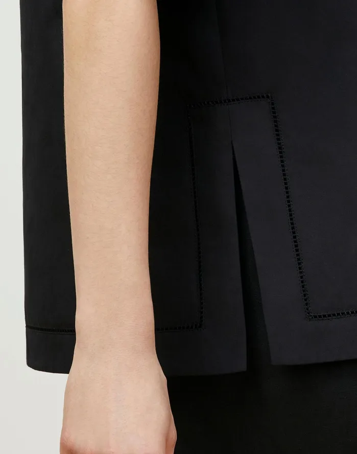 Women Lafayette 148 New York Blouses and Shirts Petite Etta Shirt In Italian Sculpted Kindcotton Black