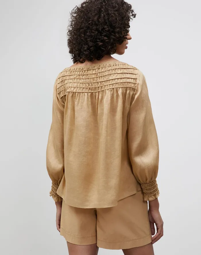 Women Lafayette 148 New York Blouses and Shirts Petite Paley Blouse In Gemma Cloth Honeynut