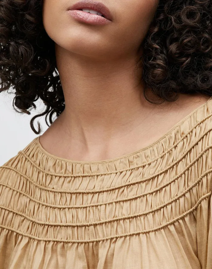 Women Lafayette 148 New York Blouses and Shirts Petite Paley Blouse In Gemma Cloth Honeynut
