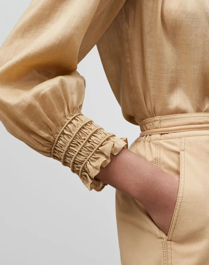 Women Lafayette 148 New York Blouses and Shirts Petite Paley Blouse In Gemma Cloth Honeynut