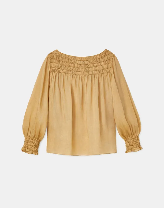 Women Lafayette 148 New York Blouses and Shirts Petite Paley Blouse In Gemma Cloth Honeynut