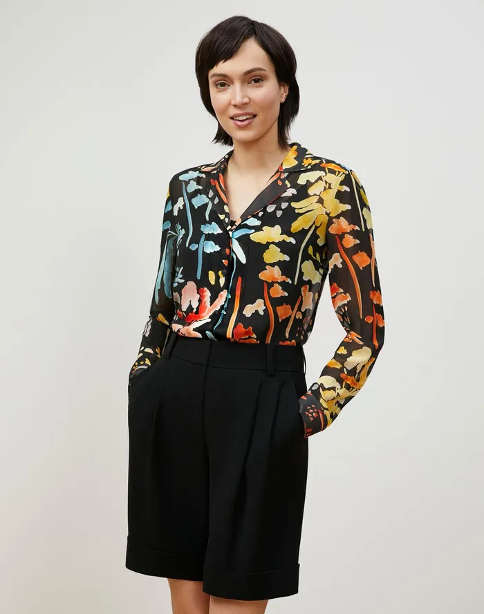 Women Lafayette 148 New York Blouses and Shirts Petite Rigby Blouse In Blooming Eden Print Silk Black Multi Women Lafayette 148 New York Blouses and Shirts Petite Rigby Blouse In Blooming Eden Print Silk Black Multi