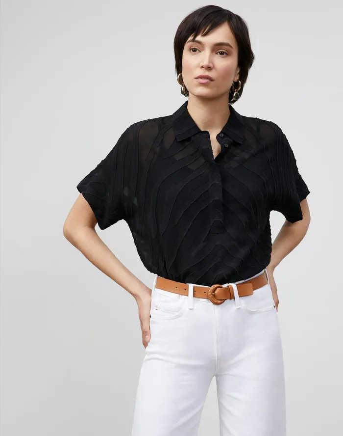 Women Lafayette 148 New York Blouses and Shirts PlusSize Mavis Blouse In Refined Italian Zevron Jacquard Black Women Lafayette 148 New York Blouses and Shirts PlusSize Mavis Blouse In Refined Italian Zevron Jacquard Black