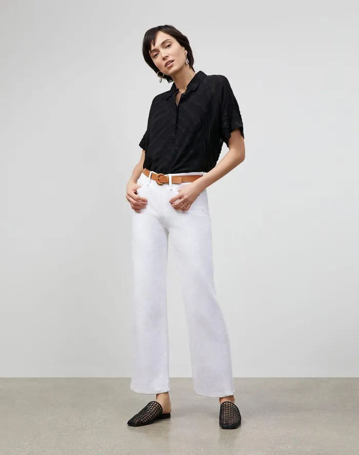 Women Lafayette 148 New York Blouses and Shirts PlusSize Mavis Blouse In Refined Italian Zevron Jacquard Black