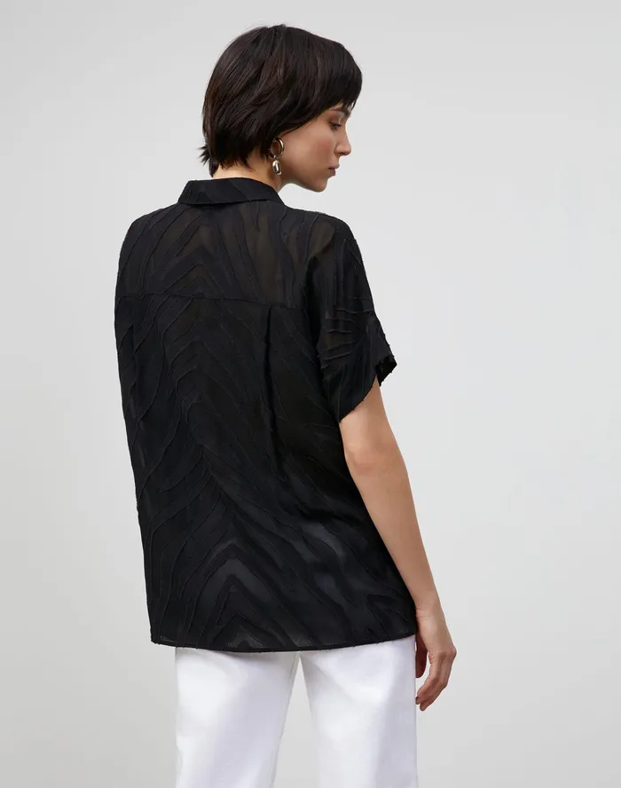Women Lafayette 148 New York Blouses and Shirts PlusSize Mavis Blouse In Refined Italian Zevron Jacquard Black