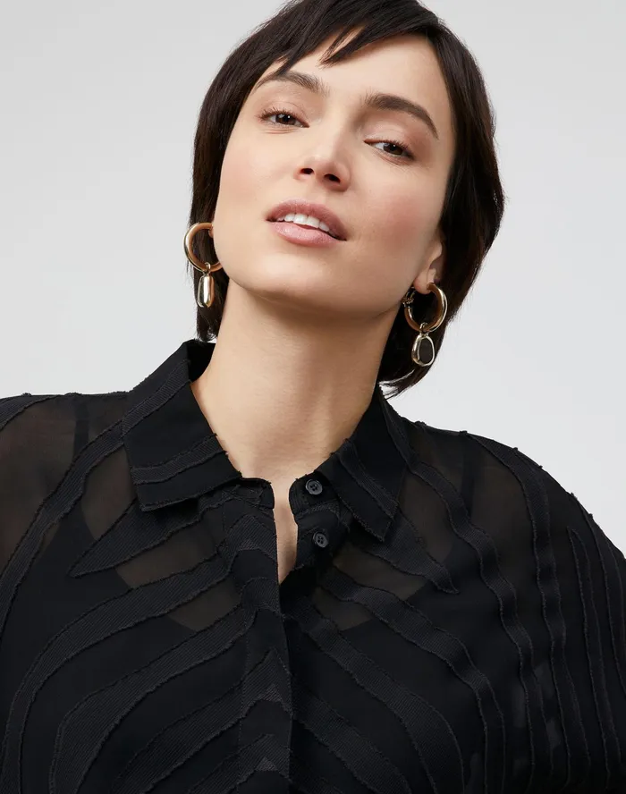 Women Lafayette 148 New York Blouses and Shirts PlusSize Mavis Blouse In Refined Italian Zevron Jacquard Black