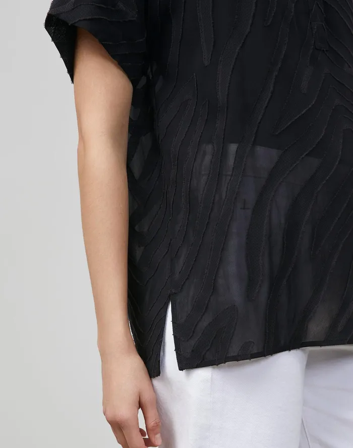 Women Lafayette 148 New York Blouses and Shirts PlusSize Mavis Blouse In Refined Italian Zevron Jacquard Black