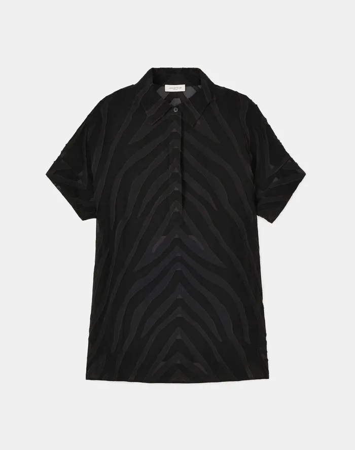 Women Lafayette 148 New York Blouses and Shirts PlusSize Mavis Blouse In Refined Italian Zevron Jacquard Black