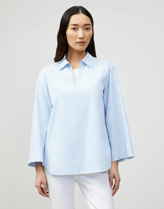 Women Lafayette 148 New York Blouses and Shirts PlusSize Pelham Shirt In KindCotton Courtland Stripe Fresh Blue Multi Women Lafayette 148 New York Blouses and Shirts PlusSize Pelham Shirt In KindCotton Courtland Stripe Fresh Blue Multi