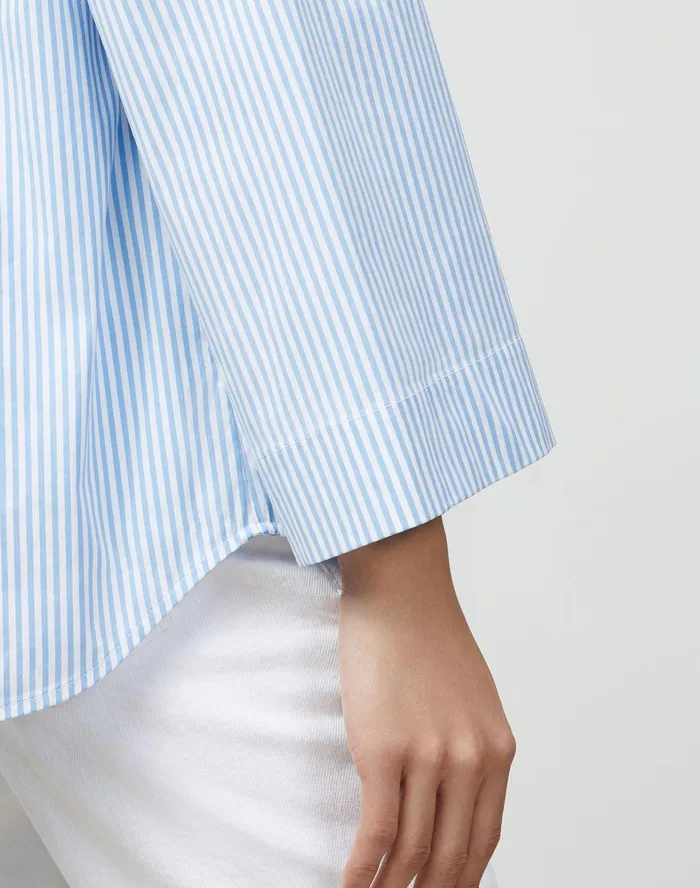 Women Lafayette 148 New York Blouses and Shirts PlusSize Pelham Shirt In KindCotton Courtland Stripe Fresh Blue Multi