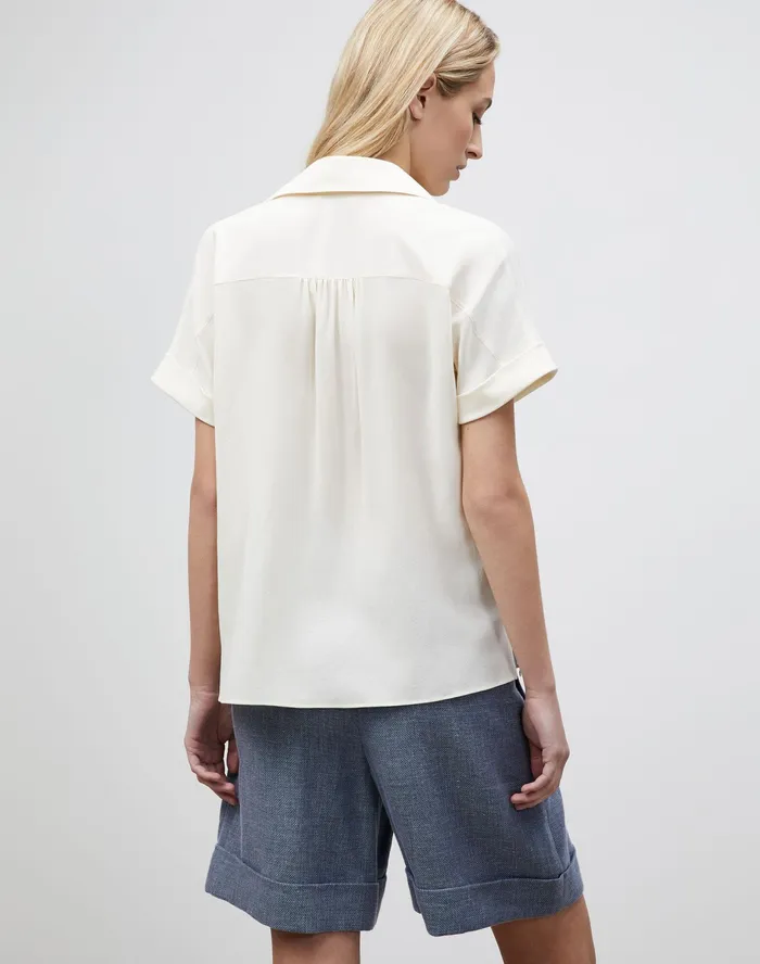 Women Lafayette 148 New York Blouses and Shirts PlusSize Sabine Blouse In Lightweight Sandwashed Silk Creme Fraiche
