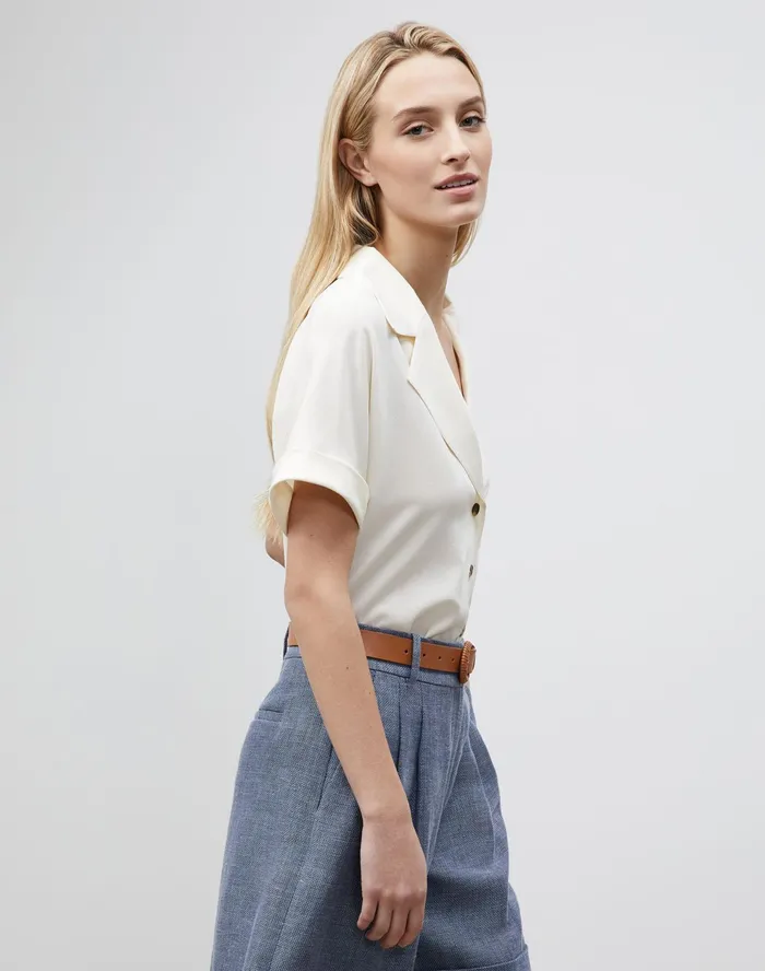 Women Lafayette 148 New York Blouses and Shirts PlusSize Sabine Blouse In Lightweight Sandwashed Silk Creme Fraiche