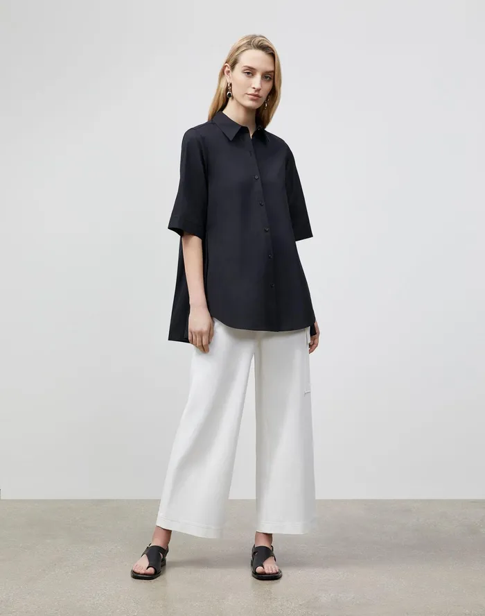 Women Lafayette 148 New York Blouses and Shirts PlusSize Sedwick Shirt In Italian Sculpted KindCotton Black