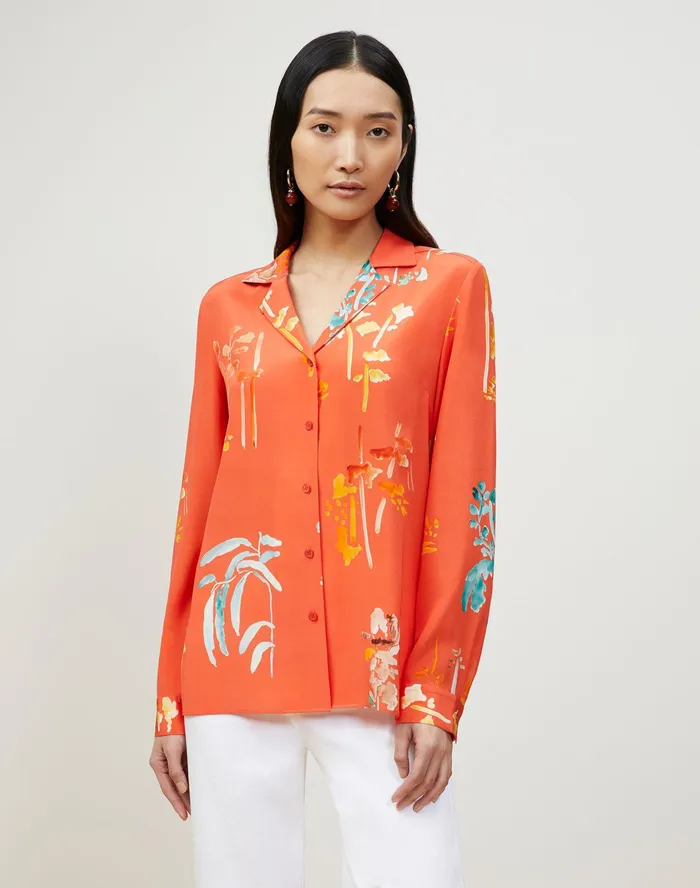 Women Lafayette 148 New York Blouses and Shirts Rigby Blouse In Oasis Print Silk Vibrant Persimmon Multi Women Lafayette 148 New York Blouses and Shirts Rigby Blouse In Oasis Print Silk Vibrant Persimmon Multi
