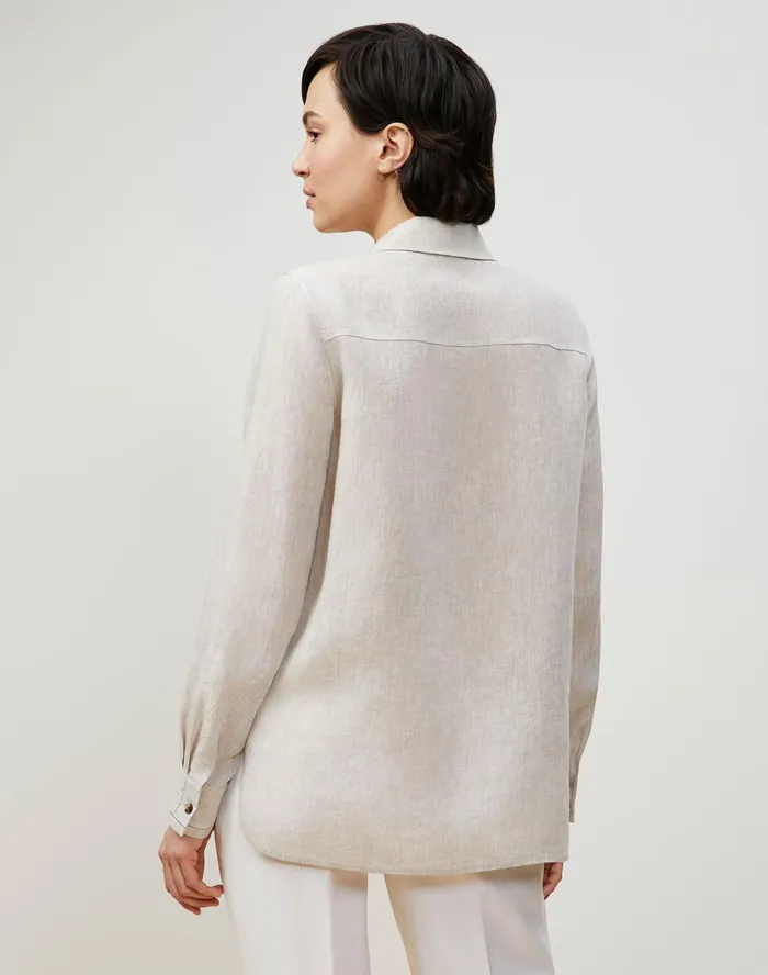 Women Lafayette 148 New York Blouses and Shirts Ruxton Shirt In Illustrious Linen Pumice Melange