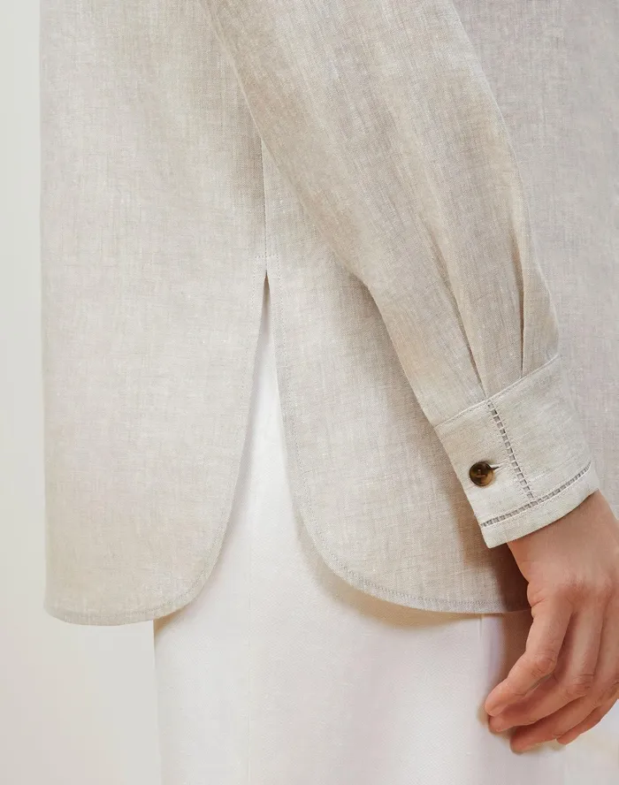 Women Lafayette 148 New York Blouses and Shirts Ruxton Shirt In Illustrious Linen Pumice Melange