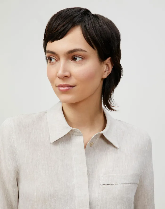 Women Lafayette 148 New York Blouses and Shirts Ruxton Shirt In Illustrious Linen Pumice Melange