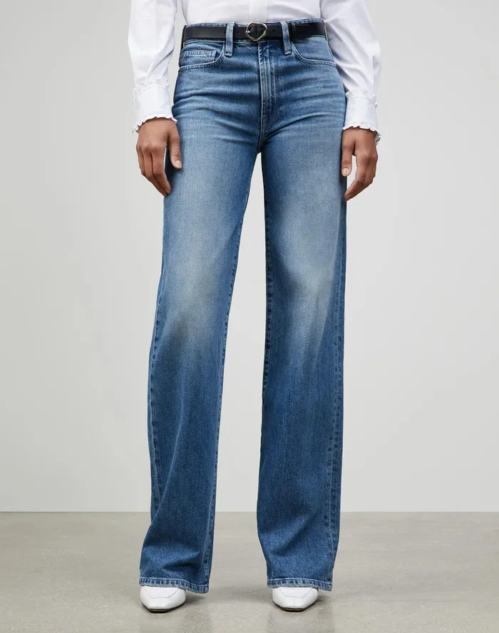 Women Lafayette 148 New York Denim L148 Authentic Denim Wyckoff WideLeg Jean Faded Skyline