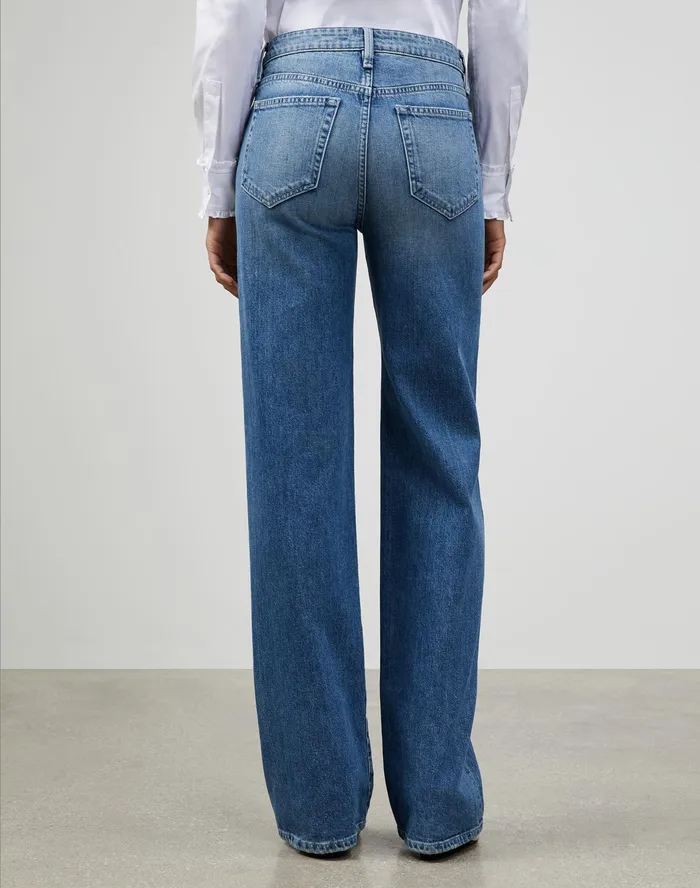 Women Lafayette 148 New York Denim L148 Authentic Denim Wyckoff WideLeg Jean Faded Skyline