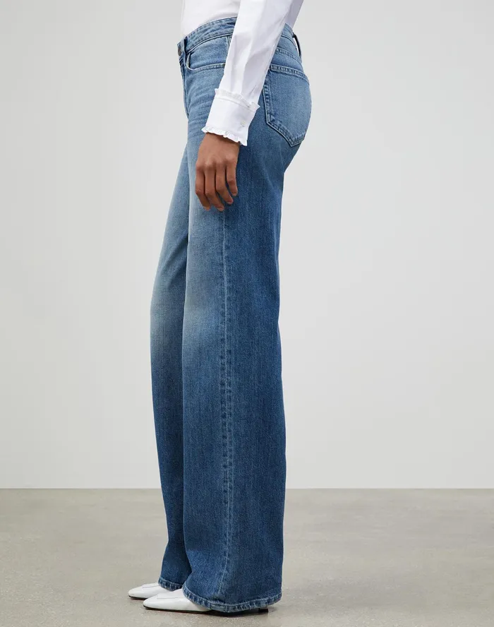 Women Lafayette 148 New York Denim L148 Authentic Denim Wyckoff WideLeg Jean Faded Skyline