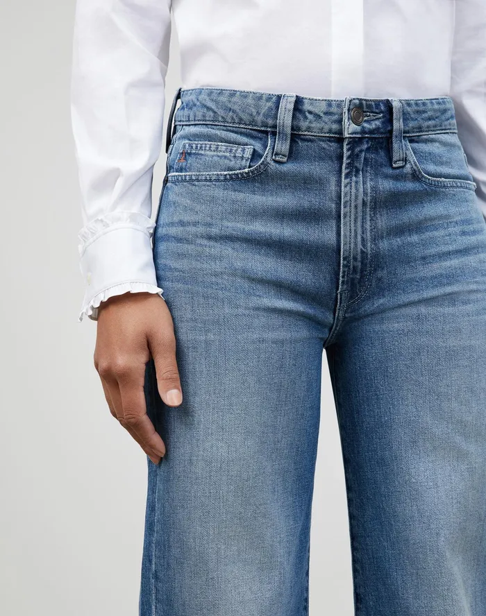 Women Lafayette 148 New York Denim L148 Authentic Denim Wyckoff WideLeg Jean Faded Skyline