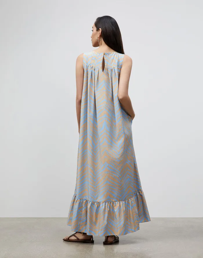 Women Lafayette 148 New York Dresses Halle Dress In Zevron Print Habotai Fresh Blue Multi