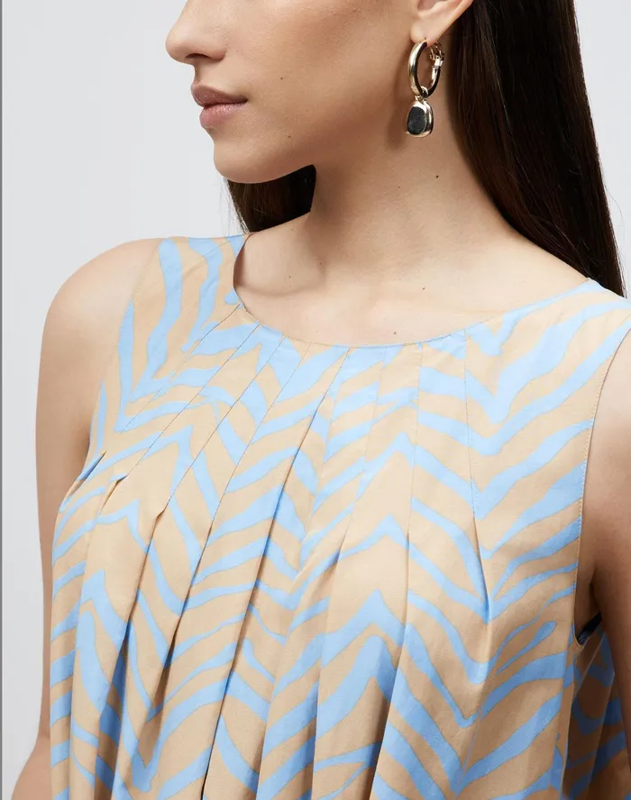 Women Lafayette 148 New York Dresses Halle Dress In Zevron Print Habotai Fresh Blue Multi