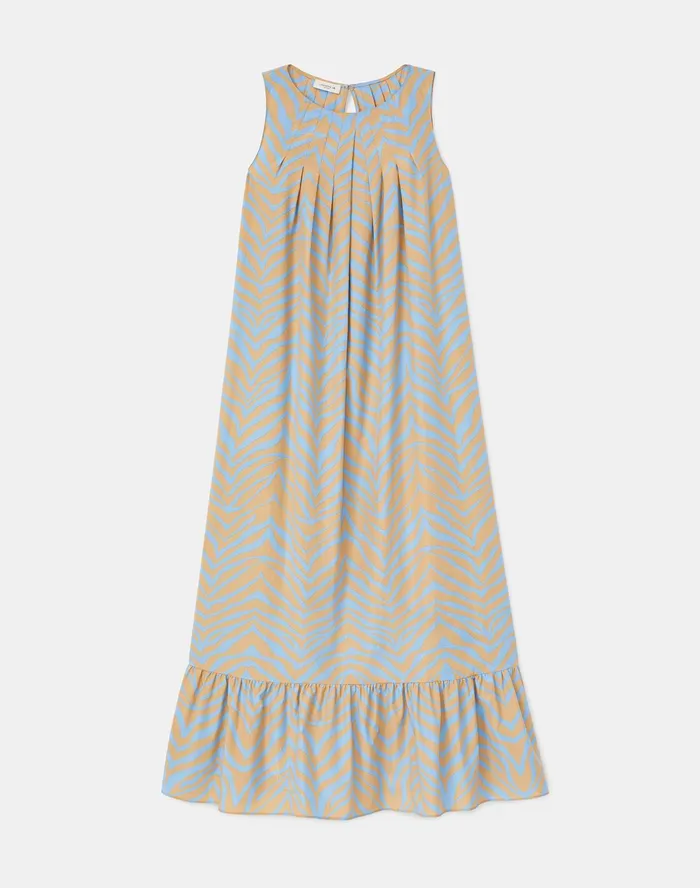 Women Lafayette 148 New York Dresses Halle Dress In Zevron Print Habotai Fresh Blue Multi