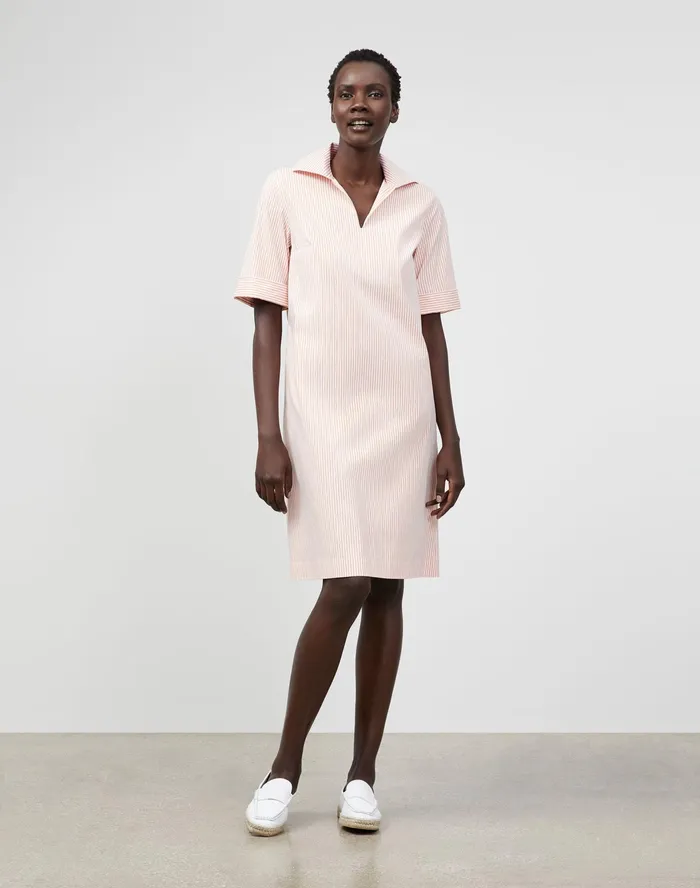 Women Lafayette 148 New York Dresses Petite Andie Dress In Kindcotton Courtland Stripe Tanned Coral Multi Women Lafayette 148 New York Dresses Petite Andie Dress In Kindcotton Courtland Stripe Tanned Coral Multi