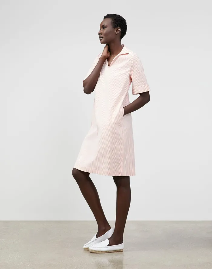 Women Lafayette 148 New York Dresses Petite Andie Dress In Kindcotton Courtland Stripe Tanned Coral Multi