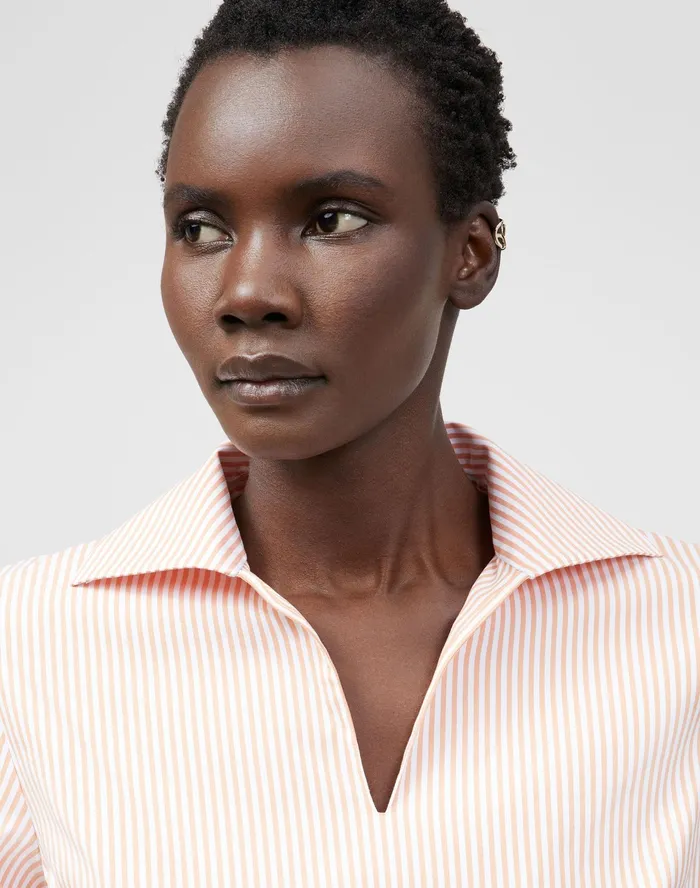 Women Lafayette 148 New York Dresses Petite Andie Dress In Kindcotton Courtland Stripe Tanned Coral Multi